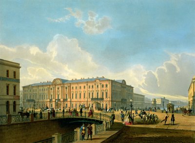 Das Ufer der Moyka und die Polizeibrücke in St. Petersburg, gedruckt von J. Jacottet und Regamey, veröffentlicht von Lemercier, Paris, 1850er Jahre von French School